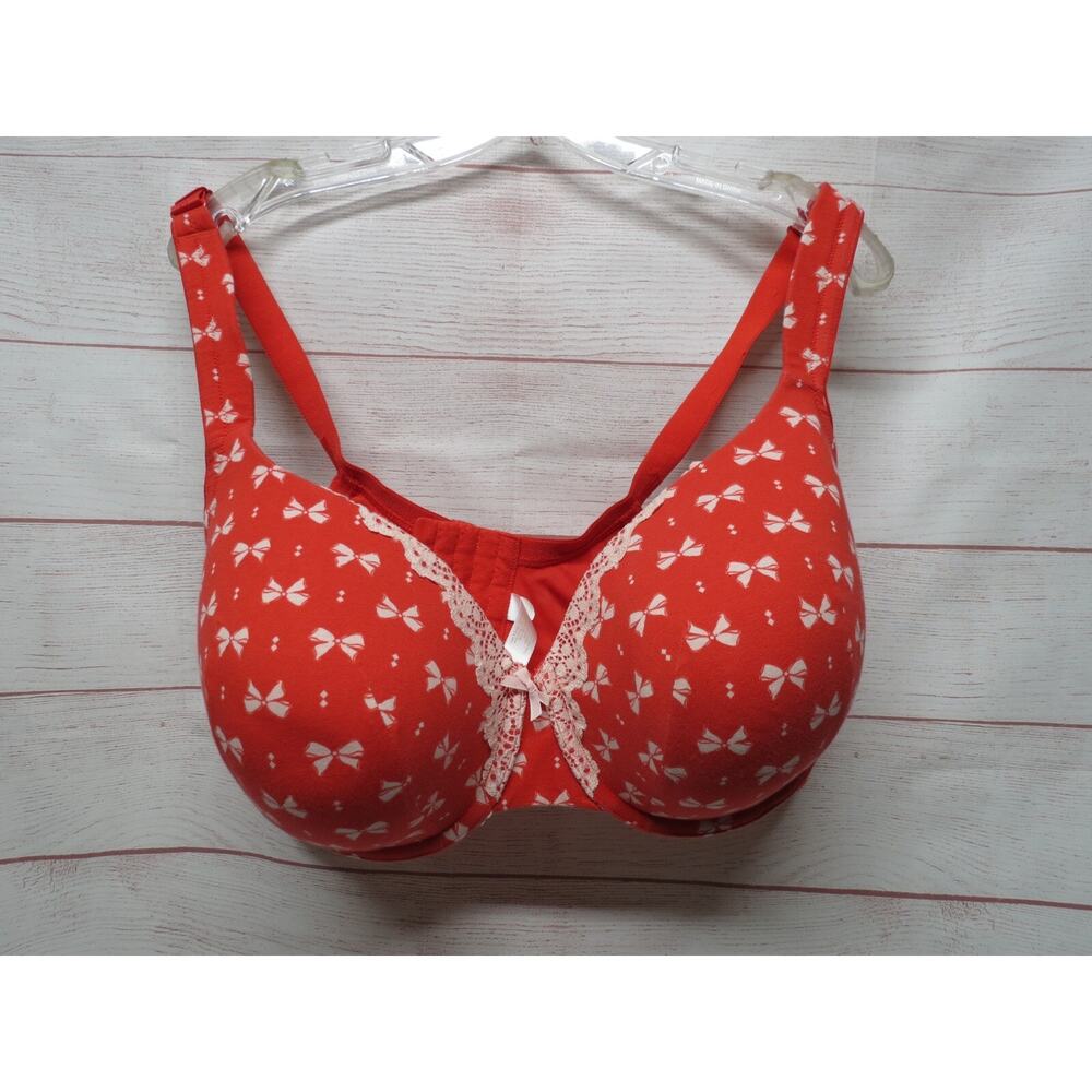 Lane Bryant Cacique Full Coverage Underwire Bra 44F Red w/ White Bows